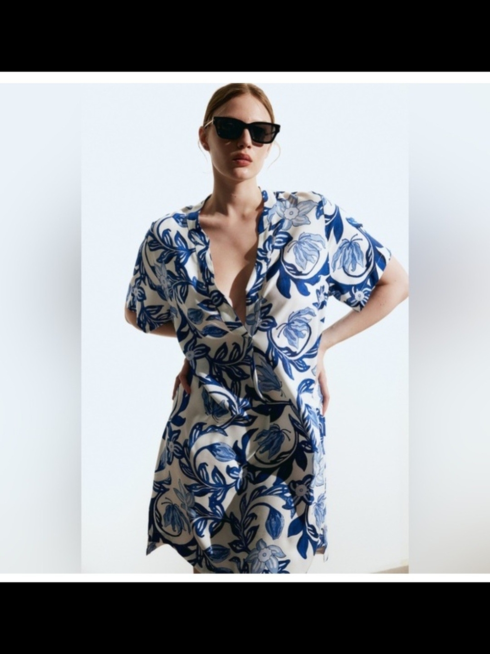 H&M White Dress with Blue Floral Print